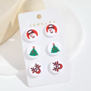 CHRISTMAS SUGAR COOKIE STUD EARRING SET TREE FROSTY SNOWMAN REINDEER NEW!